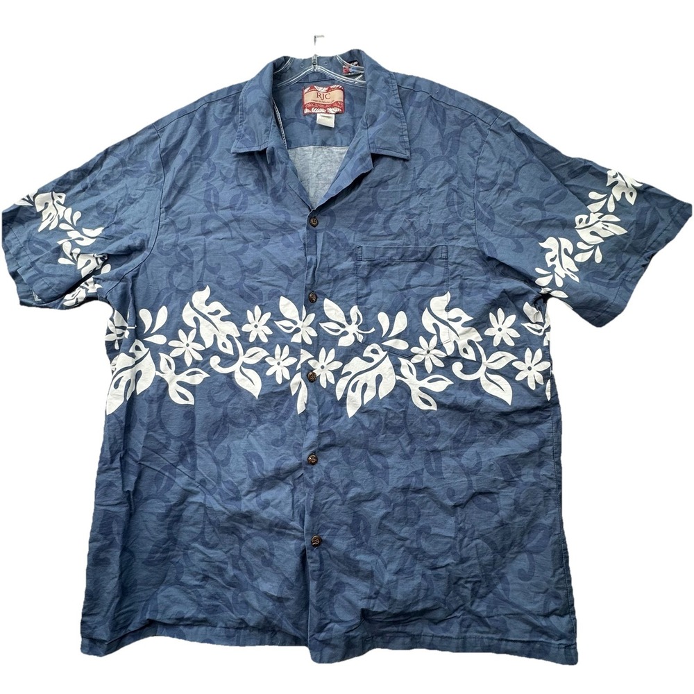 VINTAGE RJC Men Button Up Shirt 2XL Blue Classic Tropical Hawaiian Shirt USA - Picture 1 of 13